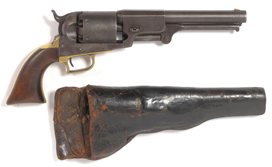 Yorkshire auctioneers Tennants' January sale of arms, armor and militaria included this rare Colt First Model Dragoon six-shot percussion revolver with its original leather holster, which made £4600 ($7,260). Image courtesy of Tennants.